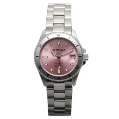 Beuchat Montre Acier<Montre BEU1955-4 - Dateur Lunette Unidirectionnelle 20 ATM Acier Argenté Cadran Rose Femme
