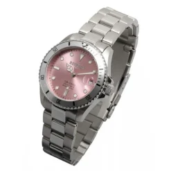 Beuchat Montre Acier<Montre BEU1955-4 - Dateur Lunette Unidirectionnelle 20 ATM Acier Argenté Cadran Rose Femme