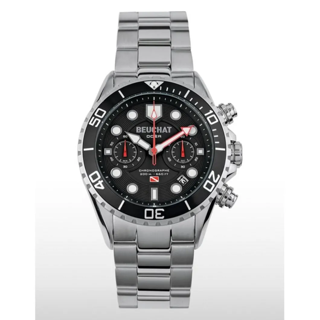 Beuchat Montre Acier<Montre BEU0093-1 - Montre Argent Noire Acier Homme