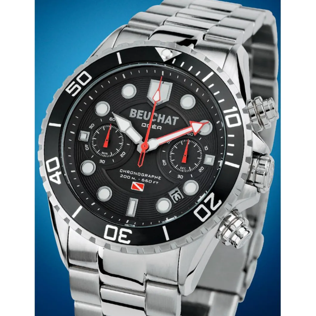 Beuchat Montre Acier<Montre BEU0093-1 - Montre Argent Noire Acier Homme