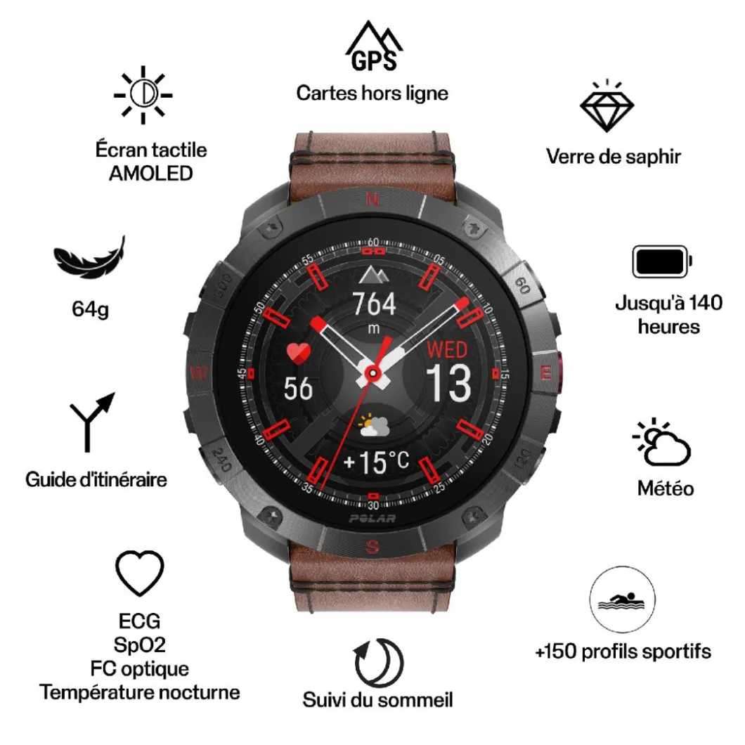 POLAR Montres Montre Connectée|Montre Cuir<Montre Connectée 900110288 - POLAR Grit X2 Pro Titan M-L