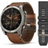 Garmin Montre Connectée|Montre Cuir<Montre Connectée - 010-02905-40 Fēnix 8 Amoled - 51Mm - Sapphire, Titane, Carbon Gray Dlc Avec Bracelet Cuir Marron + Bracelet Silicone Noir