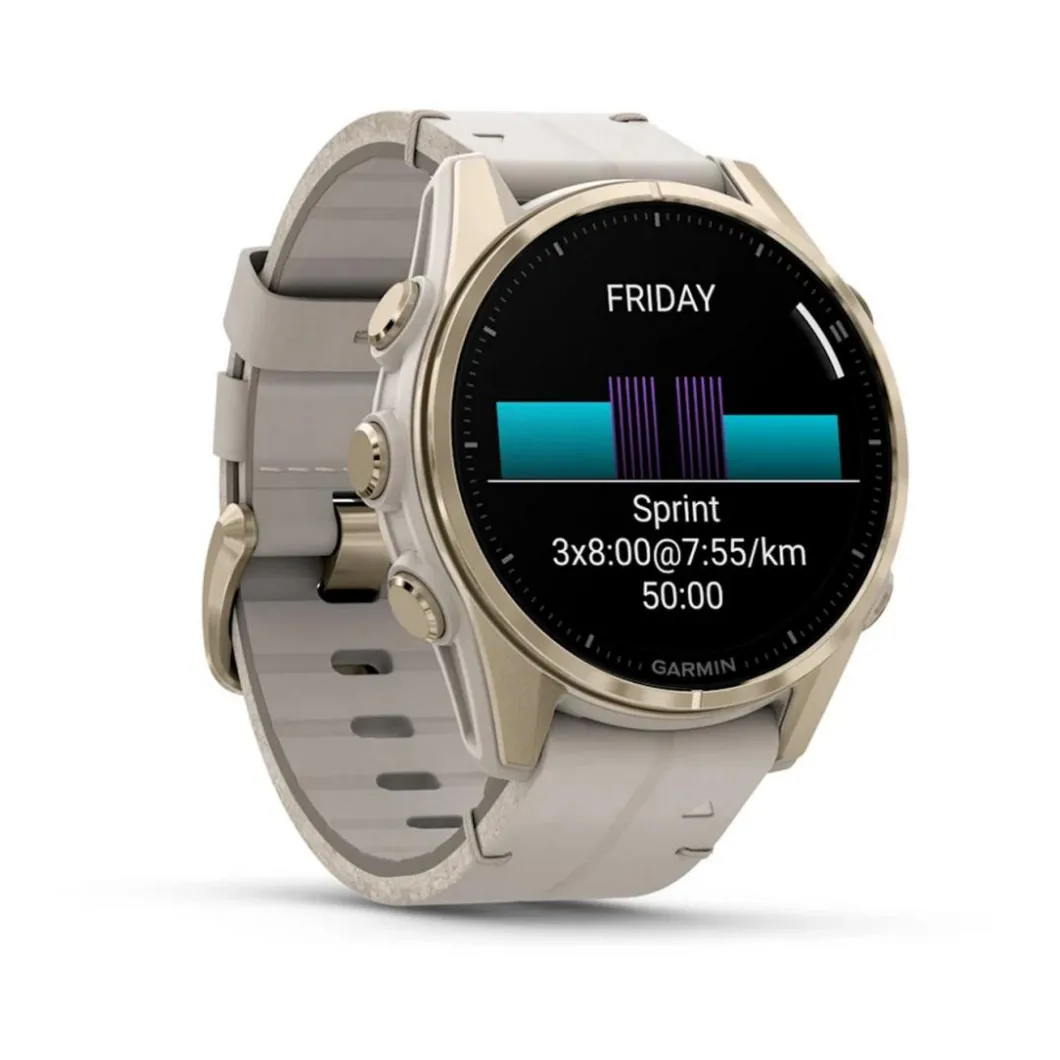 Garmin Montre Connectée|Montre Connectée<Montre Connectée - 010-02903-40 Fēnix 8 Amoled - 43Mm - Sapphire, Soft Gold Avec Bracelet Cuir Beige Crème + Bracelet Silicone Gris Cendré