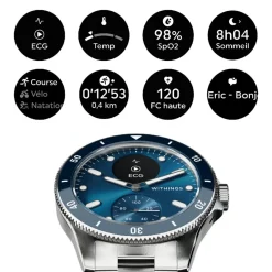 Withings Montre Connectée|Montre Acier<Montre de Santé Connectée Homme Scanwatch Nova - Wsw N Blue Bracelet Acier Argent