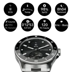Withings Montre Connectée|Montre Acier<Montre de Santé Connectée Homme Scanwatch Nova - Wsw N Black Bracelet Acier Argent