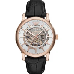 Emporio Armani Montres Montre Automatique|Montre Cuir<Montre Emporio Armani AR60007 - Montre Automatique Cuir Noir Boîtier Acier Doré Rose Cadran Blanc Homme