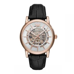Emporio Armani Montres Montre Automatique|Montre Cuir<Montre Emporio Armani AR60007 - Montre Automatique Cuir Noir Boîtier Acier Doré Rose Cadran Blanc Homme