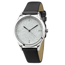 So Charm Montres Montre Cuir<Montre femme MF485- - Bracelet Cuir Noir Argent