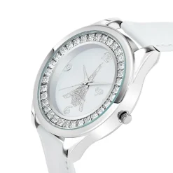 So Charm Montres Montre Cuir<Montre femme MF458-BLANC - Bracelet en Cuir Blanc Argent