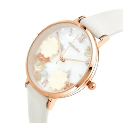 So Charm Montres Montre Cuir<Montre femme MF463-BLANC - Bracelet Cuir Blanc Doré rose