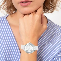 So Charm Montres Montre Cuir<Montre femme MF459-DIAMANT-BLANC - Bracelet en Cuir Blanc Argent