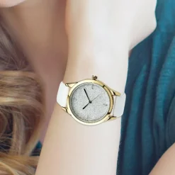 So Charm Montres Montre Cuir<Montre femme MF485-DORE - Bracelet Cuir Blanc Doré