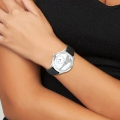 So Charm Montres Montre Cuir<Montre femme MF457-NOIR - Bracelet en Cuir Noir Argent