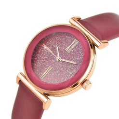 So Charm Montres Montre Cuir<Montre femme MF476-ROUGE - Bracelet Cuir Rouge Doré
