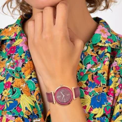 So Charm Montres Montre Cuir<Montre femme MF476-ROUGE - Bracelet Cuir Rouge Doré