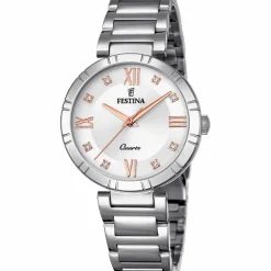 Festina Montre Acier<Montre MADEMOISELLE F16936-B - Femme ACIER CADRAN ARGENT ROSES BRACELET ACIER