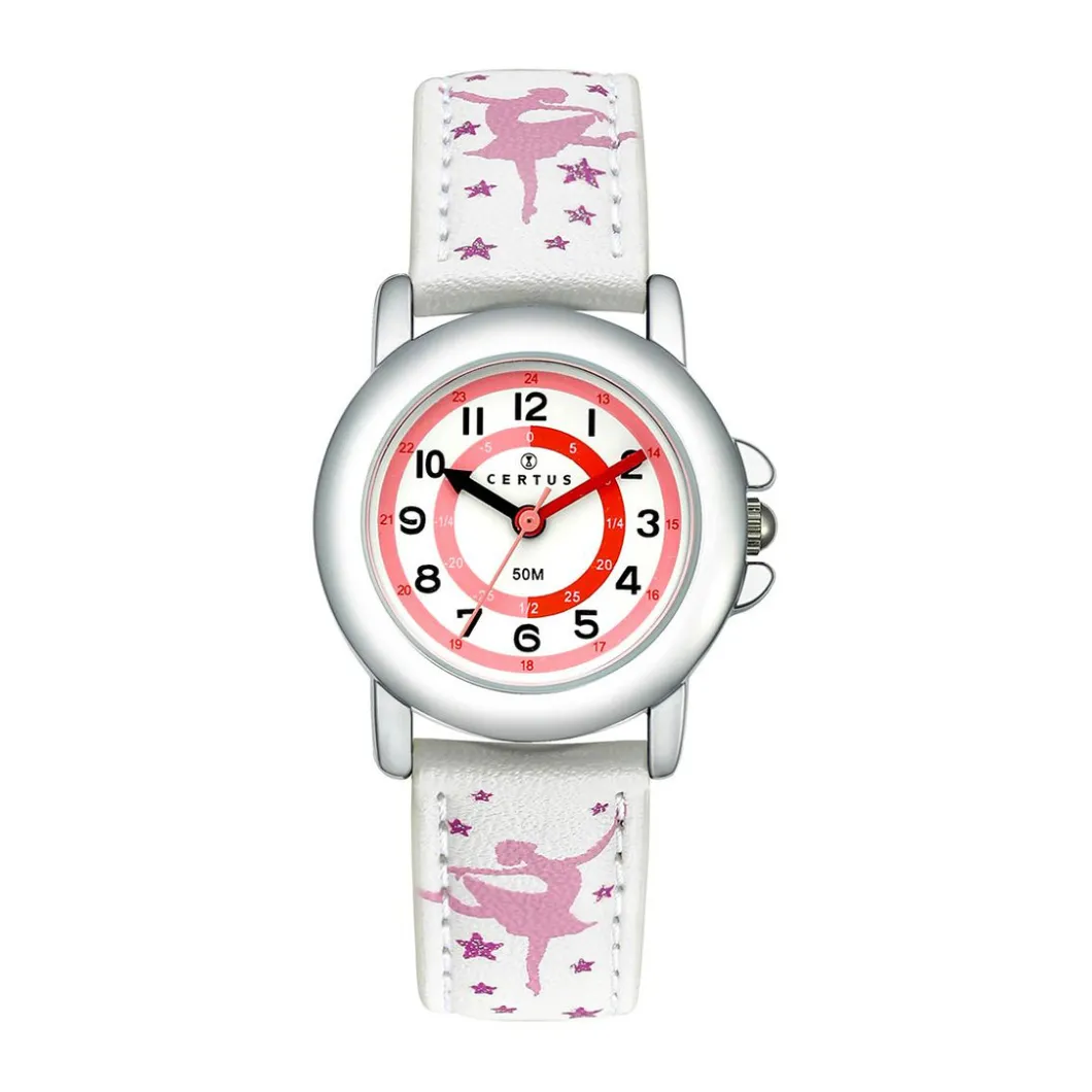 Certus Montre Fille<Montre Fille 647614 - Bracelet Cuir Blanc avec Motifs Danseuses