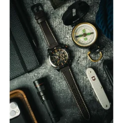 Avi-8 Montre Cuir<Montre Homme Hawker Hunter Atlas Dual Time Chronograph - AV-4100-08 Bracelet Cuir Marron