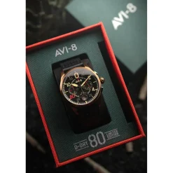 Avi-8 Montre Cuir<Montre Homme Spitfire Lock Chronograph D-Day 80 Limited Edition - AV-4089-0A Bracelet Cuir Noir