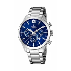 Festina Montre Acier<Montre Homme F20343-7 - Chrono Timeless acier cadran bleu et bracelet acier