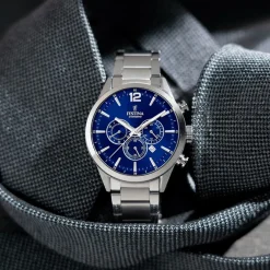 Festina Montre Acier<Montre Homme F20343-7 - Chrono Timeless acier cadran bleu et bracelet acier