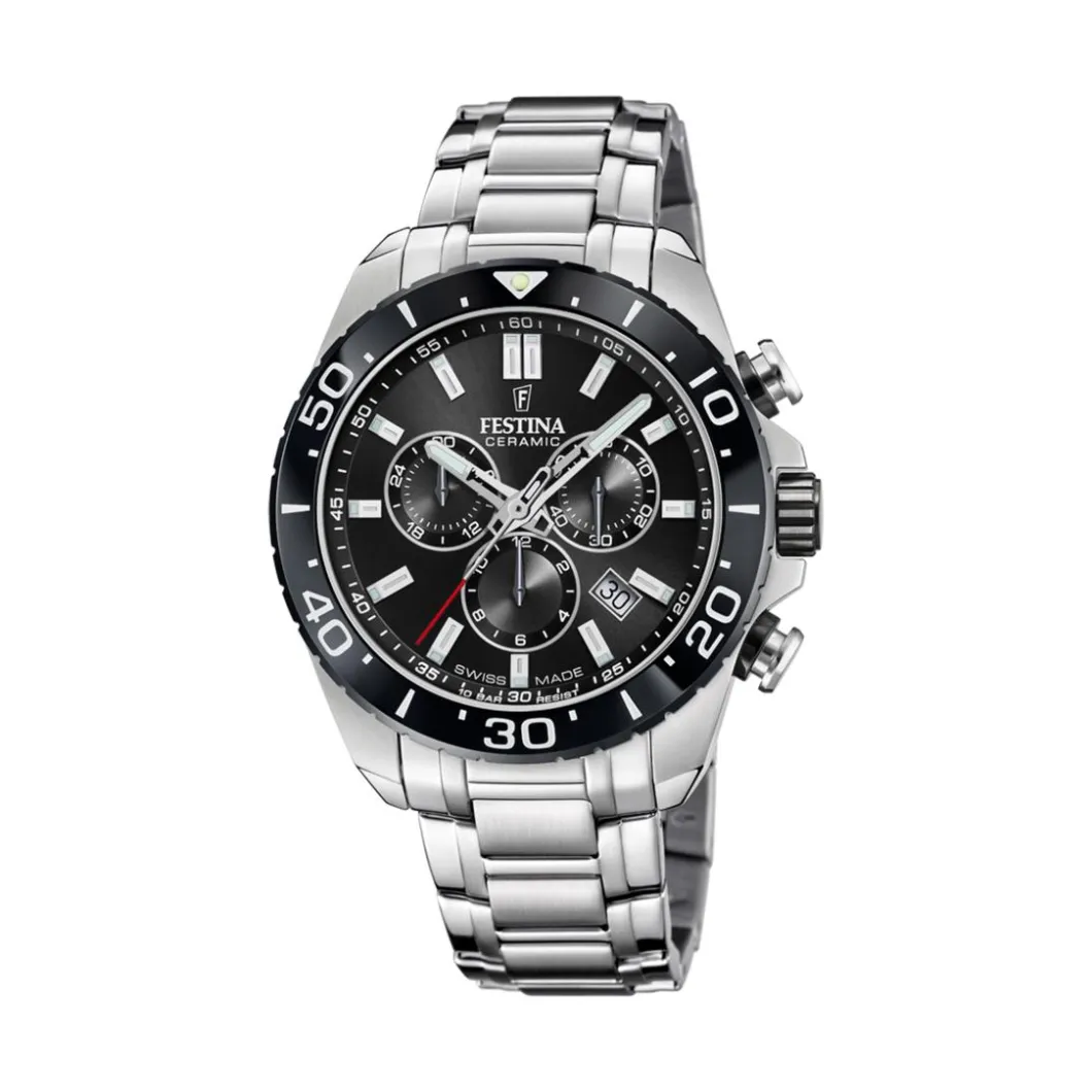 Festina Swiss Made Montre Acier<Montre Homme Chrono - F20042-4 Bracelet Acier Argent