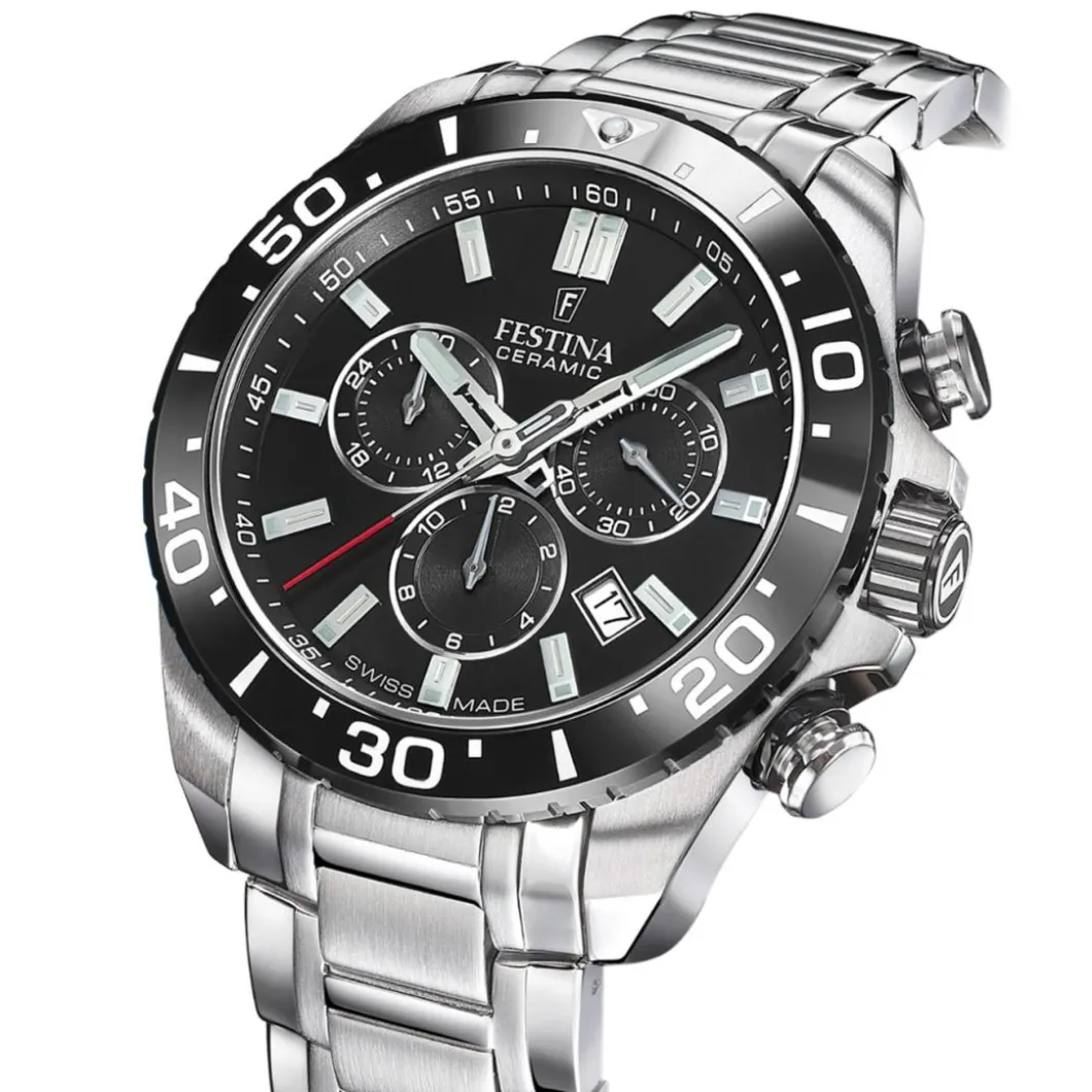 Festina Swiss Made Montre Acier<Montre Homme Chrono - F20042-4 Bracelet Acier Argent