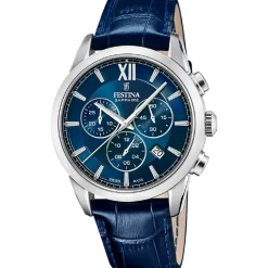 Festina Swiss Made Montre Cuir<Montre Homme Chrono - F20041-2 Bracelet Cuir Bleu