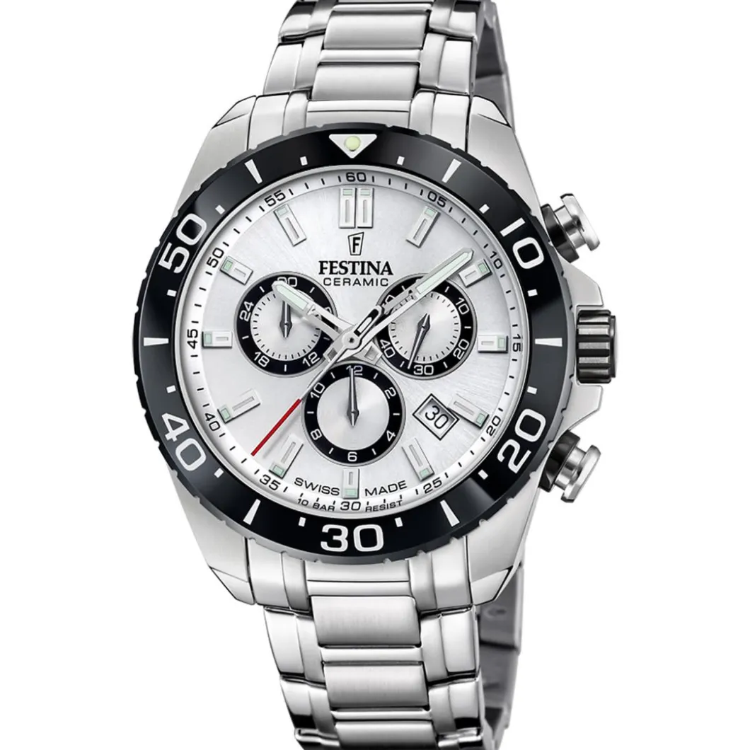Festina Swiss Made Montre Acier<Montre Homme Chrono - F20042-1 Bracelet Acier Argent