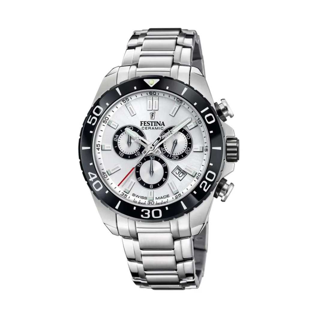 Festina Swiss Made Montre Acier<Montre Homme Chrono - F20042-1 Bracelet Acier Argent