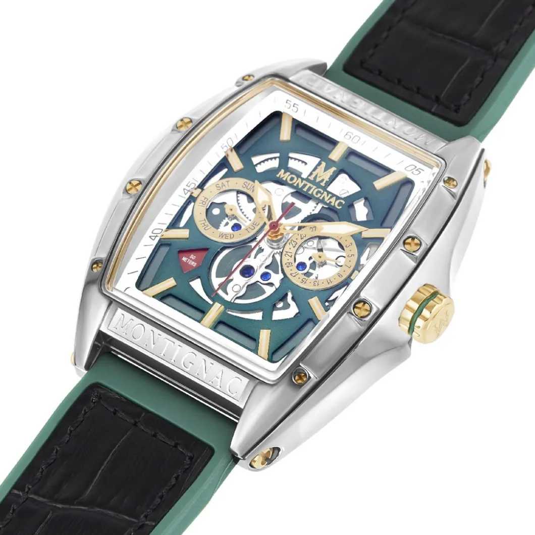 Montignac Montre Fabriquée En France|Montre Cuir<Montre Homme - MOW803 Bracelet Cuir Noir,Vert