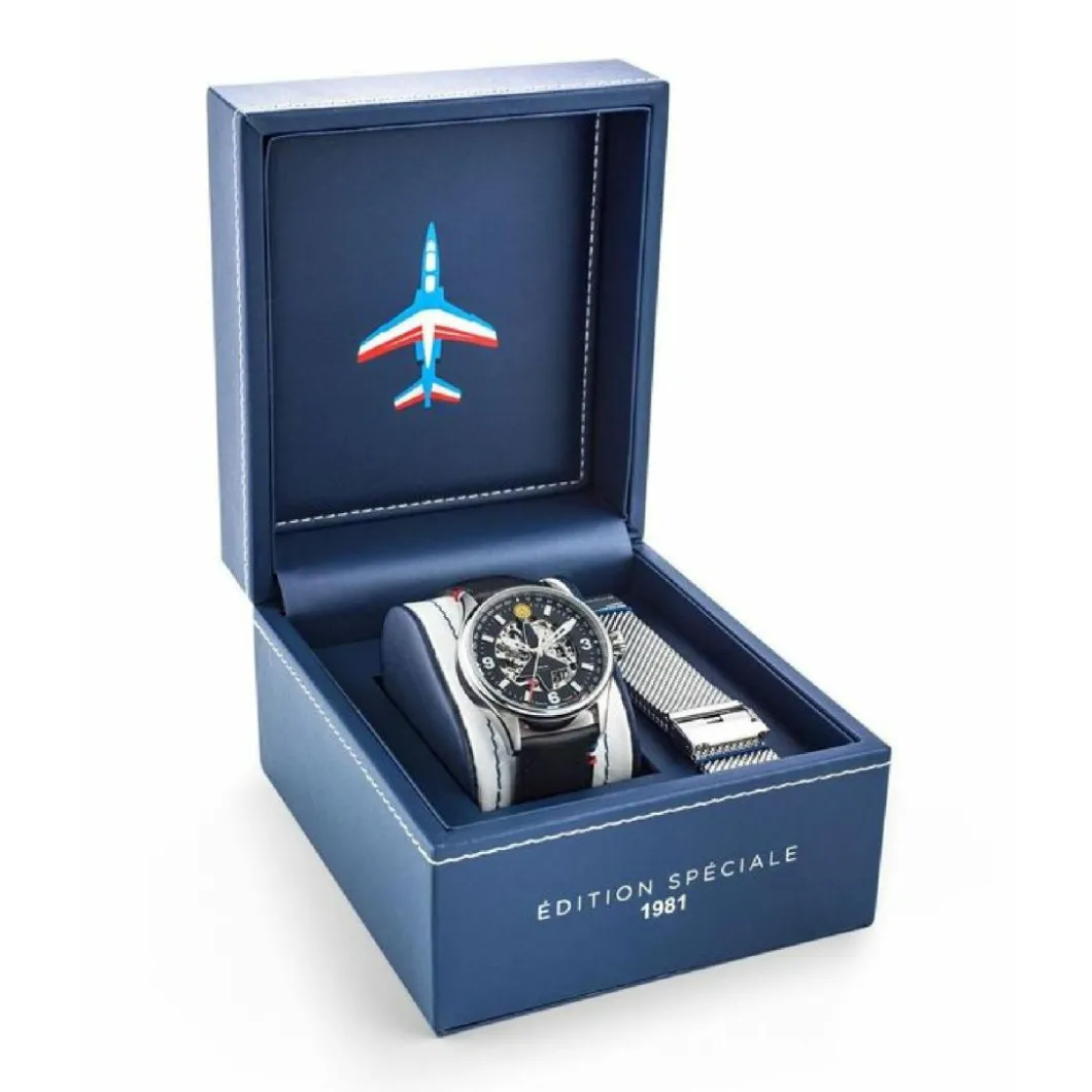 Patrouille de France Montres Montre Automatique|Montre Cuir<Montre Homme Patrouille de France Coffret Edition spéciale 1981 Patrouille de France - 668905 Cuir Bleu
