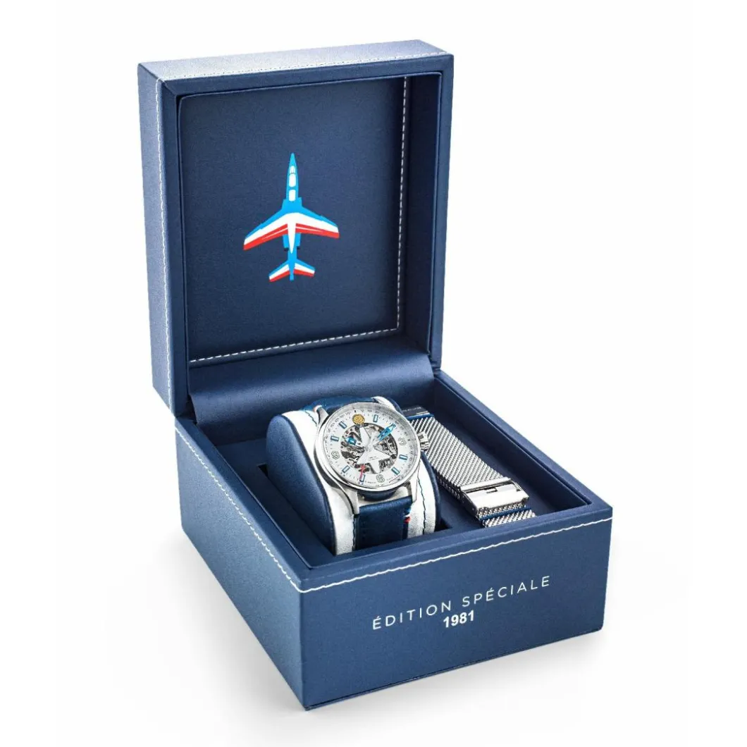 Patrouille de France Montres Montre Automatique|Montre Cuir<Montre Homme Patrouille de France Coffret Edition spéciale 1981 Patrouille de France - 668904 Cuir Bleu