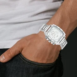 So Charm Montres Montre Acier<Montre homme quartz carrée acier et fond blanc