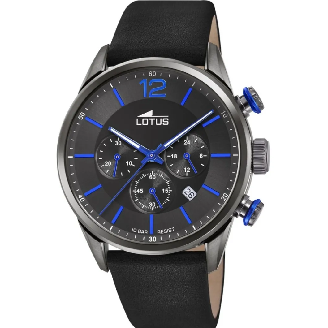 Lotus Montre Cuir<Montre L18687-3 - CHRONO Dateur,Chronographe Cuir Noir Cadran Noir Homme