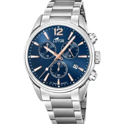 Lotus Montre Acier<Montre L18690-2 - CHRONO Dateur,Chronographe Acier Argenté Cadran Bleu Homme