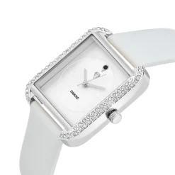 So Charm Montres Montre Cuir<Montre Marwa blanche ornée d'un véritable diamant noir et de 72 Cristaux scintillants