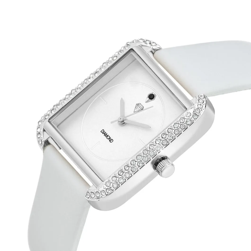 So Charm Montres Montre Cuir<Montre Marwa blanche ornée d'un véritable diamant noir et de 72 Cristaux scintillants