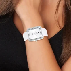 So Charm Montres Montre Cuir<Montre Marwa blanche ornée d'un véritable diamant noir et de 72 Cristaux scintillants