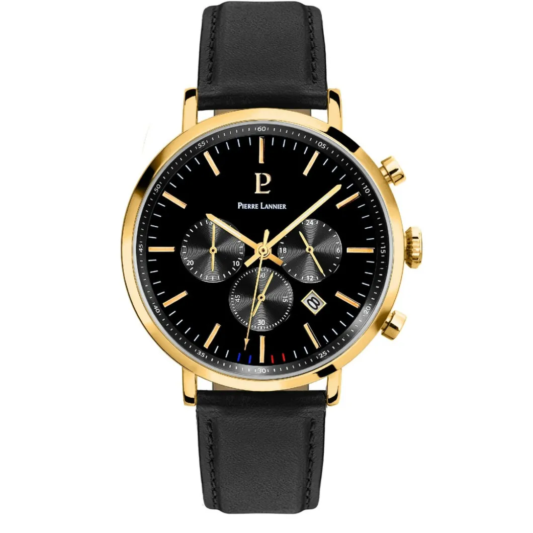 Pierre Lannier Montre Cuir<Montre Baron Doré Cuir Noir Homme