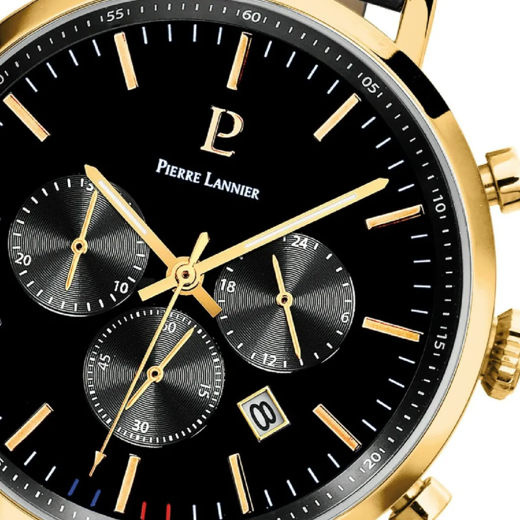 Pierre Lannier Montre Cuir<Montre Baron Doré Cuir Noir Homme