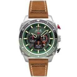 Avi-8 Montre Cuir<Montre pour homme Hawker Hunter Dual Time Chrono AV-4100-01 avec bracelet en cuir marron