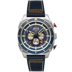 Avi-8 Montre Cuir<Montre pour homme Hawker Hunter Dual Time Chrono AV-4100-02 avec bracelet en cuir bleu