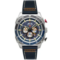 Avi-8 Montre Cuir<Montre pour homme Hawker Hunter Dual Time Chrono AV-4100-02 avec bracelet en cuir bleu