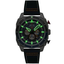 Avi-8 Montre Cuir<Montre pour homme Hawker Hunter Dual Time Chrono AV-4100-02 avec bracelet en cuir bleu