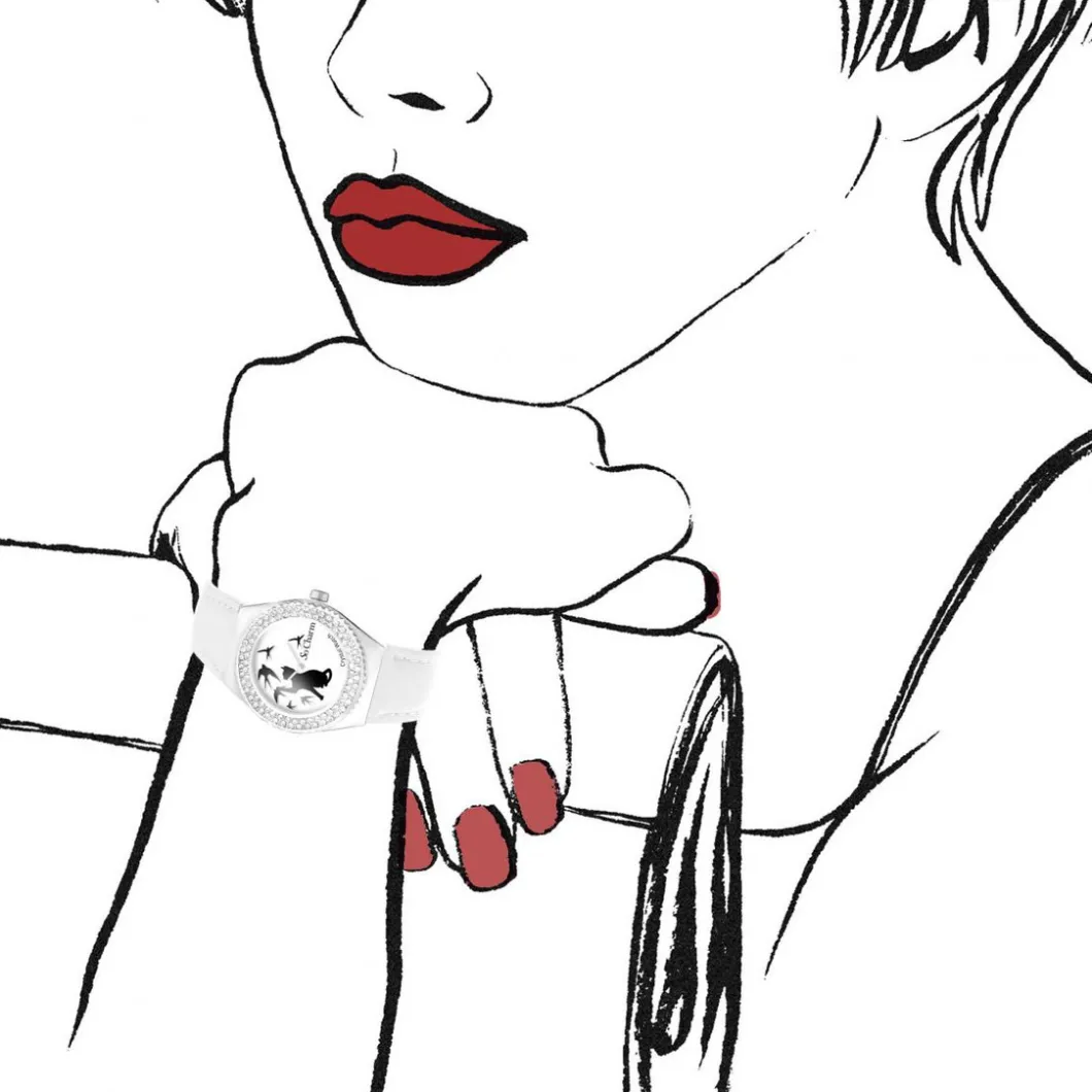 So Charm Montres Montre Cuir<Montre MF316-OISEAU-CHAT-BLANC - Montre Femme