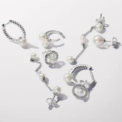 Pandora Boucles D'Oreilles<Pendantes femme en argent sterling avec perle Timeless