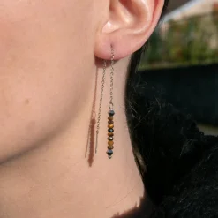 Sloya Boucles D'Oreilles<Pendantes Lumia en pierres Oeil de Tigre Marron