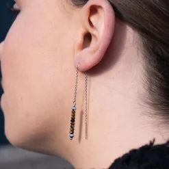 Sloya Boucles D'Oreilles<Pendantes Lumia en pierres Oeil de Tigre Marron