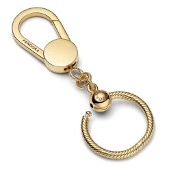Pandora Charms<Petit Porte-Charms Pour Sac en Métal doré à l'or fin 585/1000 Moments